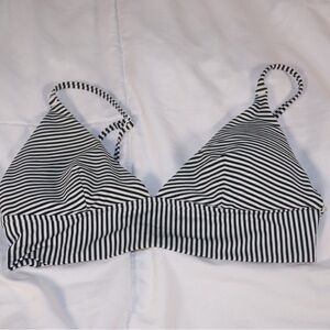 Aerie Black and White Striped Bikini Top with Adjustable Straps